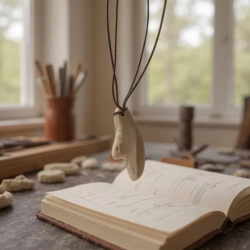 Necklace with handcrafted wooden pendant