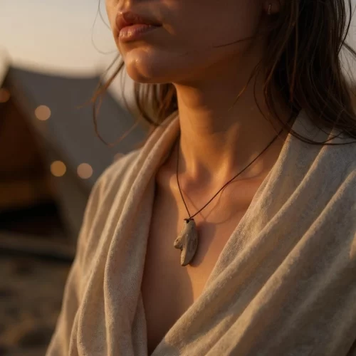 Necklace with handcrafted wooden pendant
