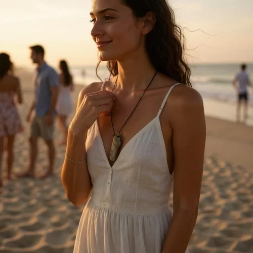 Necklace with handcrafted wooden pendant