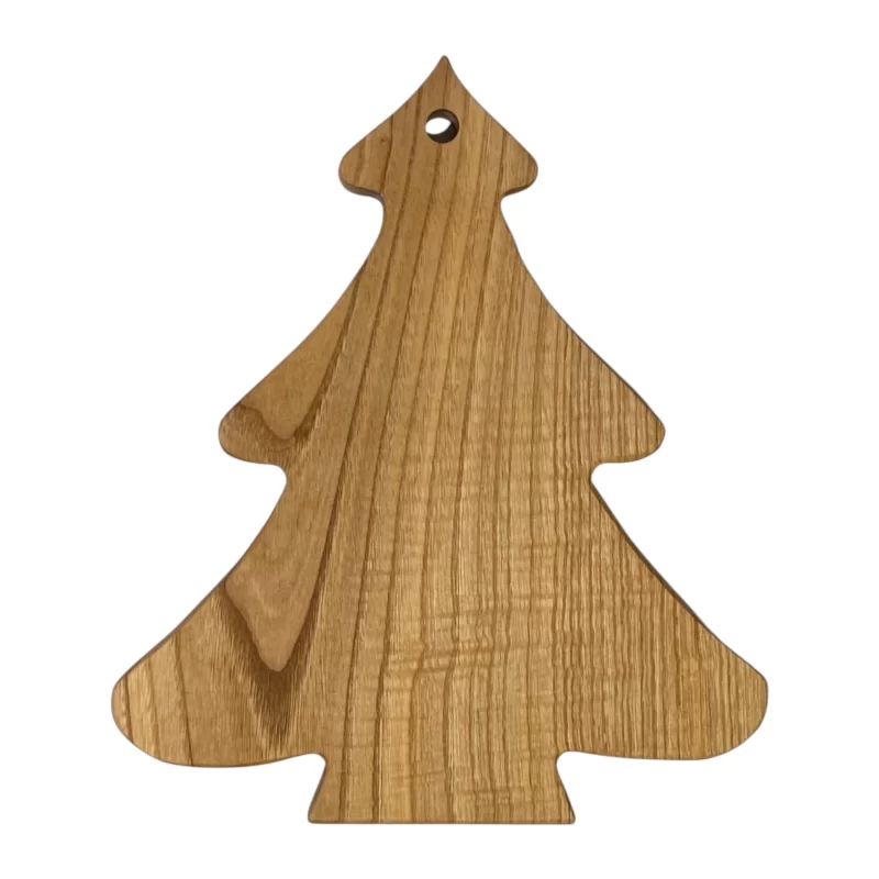 Tagliere in legno artigianale a forma di albero di Natale, ideale come accessorio da cucina e decorazione natalizia.