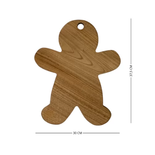 Tagliere in legno artigianale a forma di omino pan di zenzero, largo 30cm x 37cm
