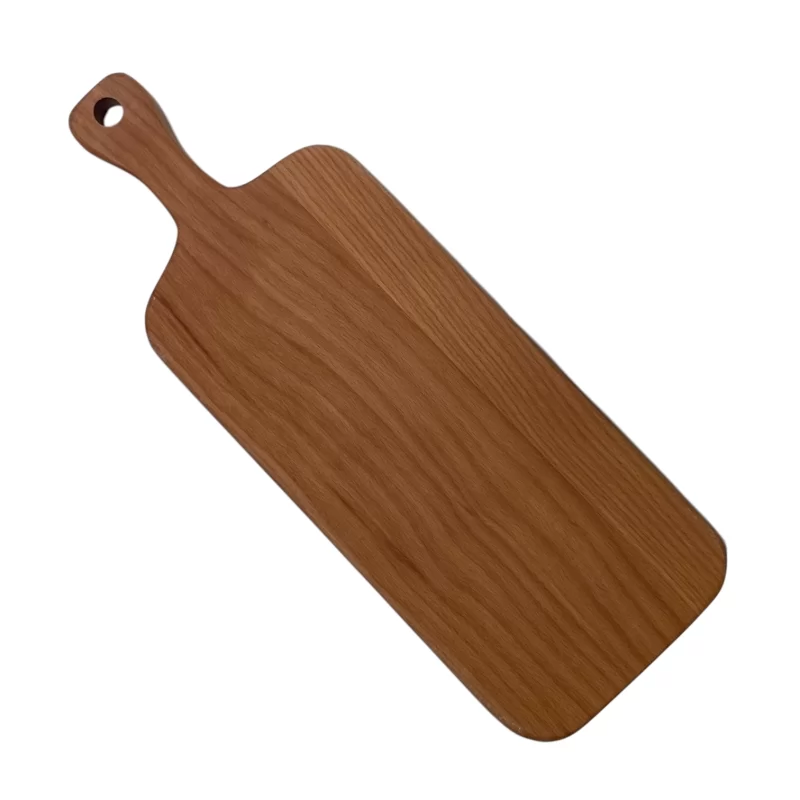 Tagliere artigianale in legno massello di faggio con manico, finitura naturale e design elegante