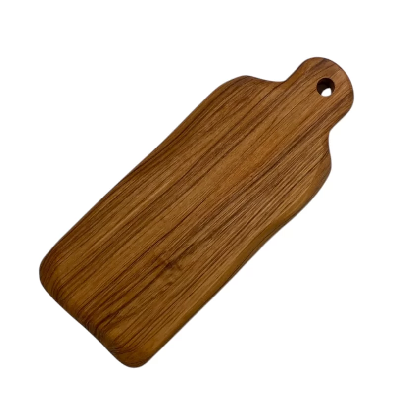 Tagliere artigianale in legno massello di castagno con manico, finitura naturale e venature calde