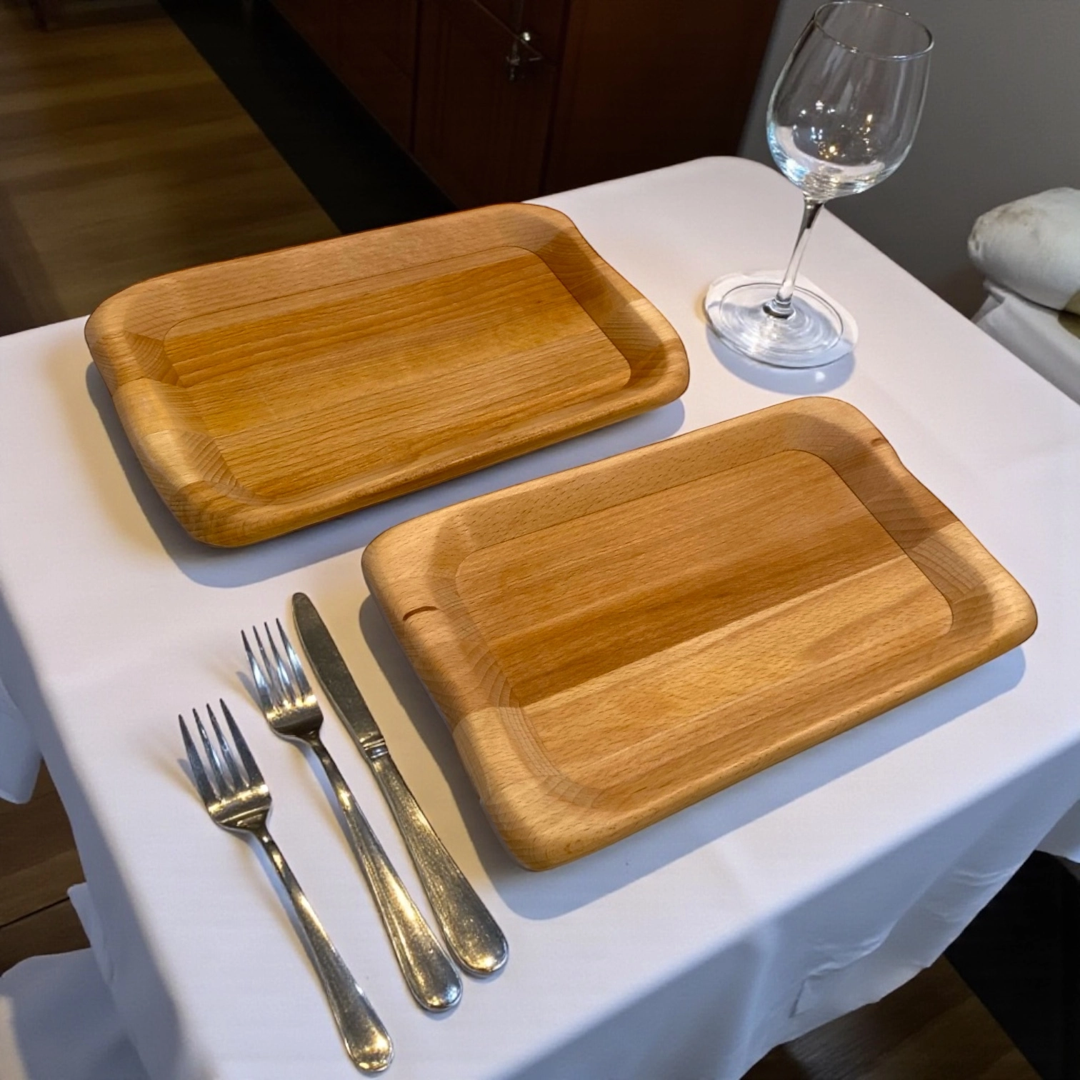 Set 2 scifette in legno massello di faggio per servire la polenta, artigianato italiano tradizionale