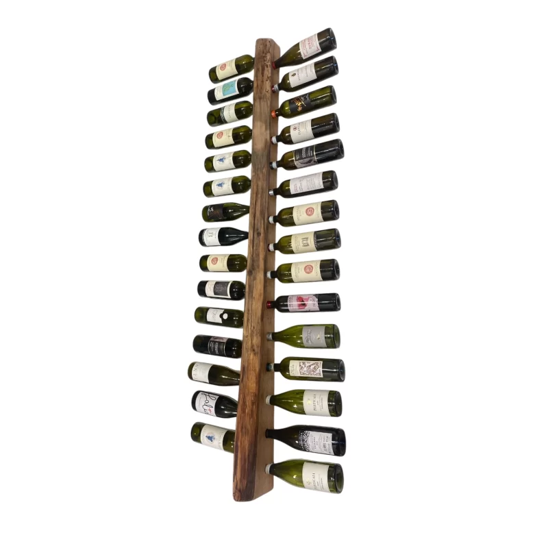 Handcrafted wooden wall-mounted bottle holder with irregular edge for 30 wine bottles