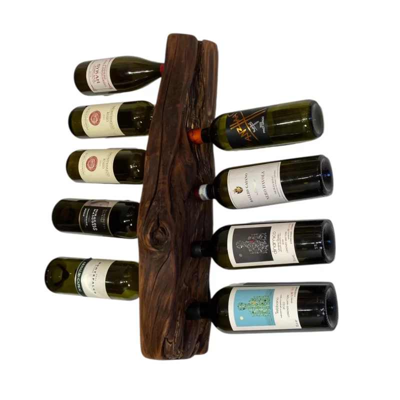 Handcrafted wooden wall-mounted bottle holder with irregular edge for 9 bottles of wine