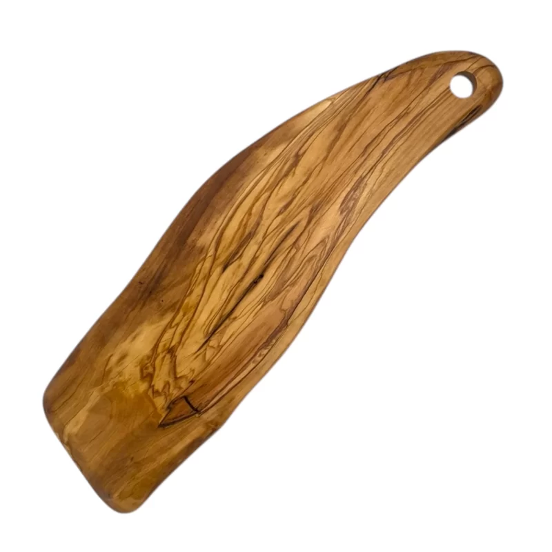 Tagliere artigianale in legno massello di ulivo con forma irregolare naturale e venature calde