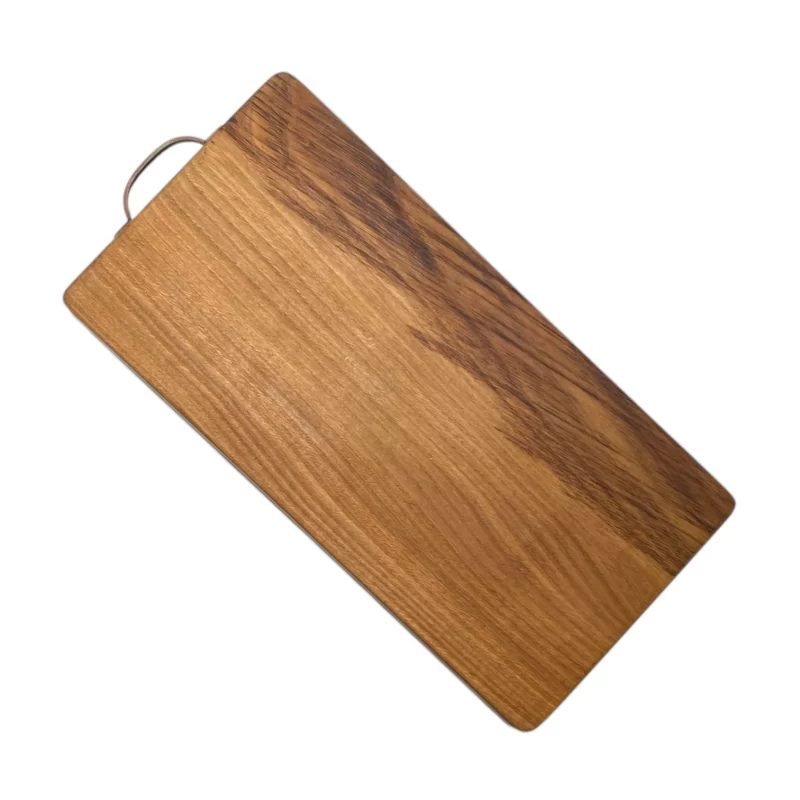 Tagliere in legno massello con maniglia in metallo artigianale