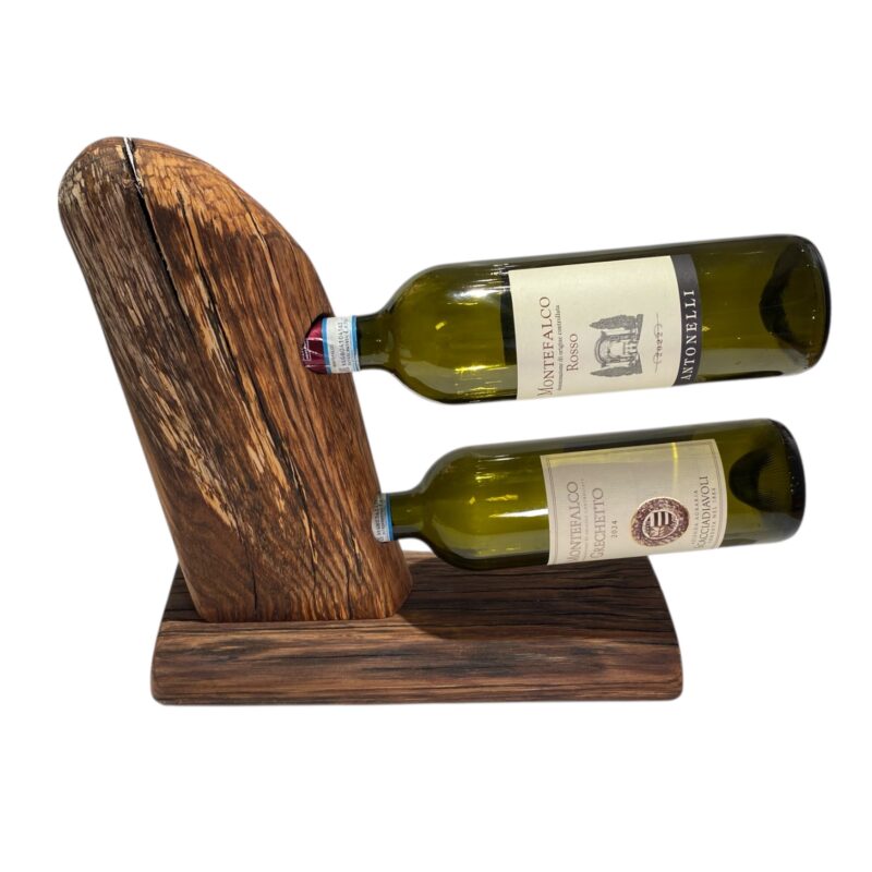Porta bottiglie artigianale in legno naturale per due bottiglie di vino