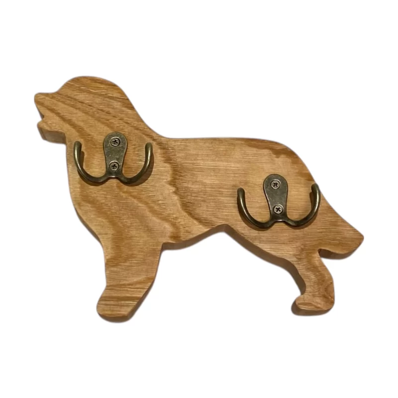Appendi chiavi da parete in legno massello di castagno a forma di cane Bovaro del Bernese con ganci in metallo.