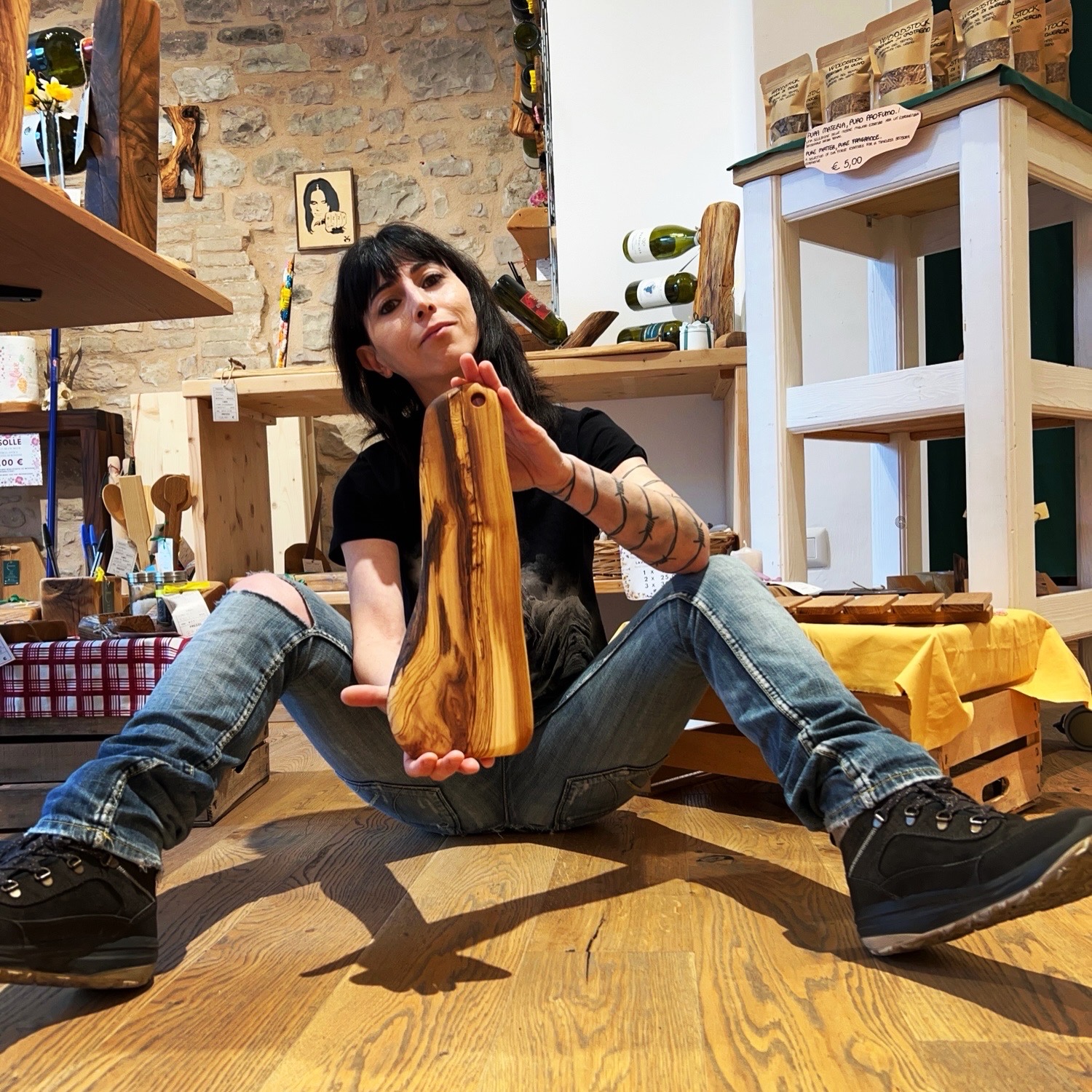 ACCIAIO LIQUIDO - TAGLIERE IN LEGNO ANTICO DI ULIVO - PEZZO UNICO - immagine 3