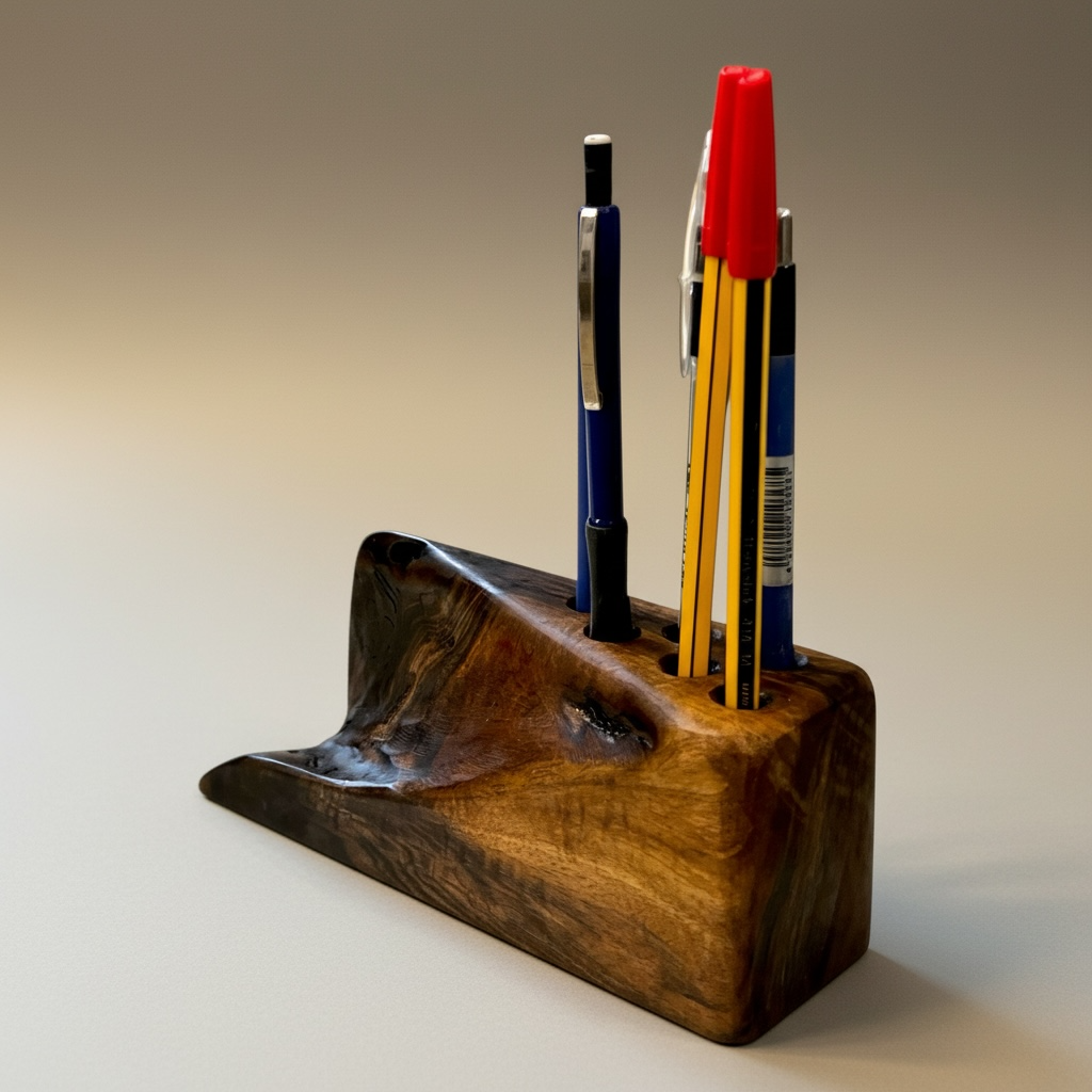 POESIA GRAFFIANTE - PORTAPENNE IN LEGNO ANTICO DI NOCE - PEZZO UNICO - immagine 2
