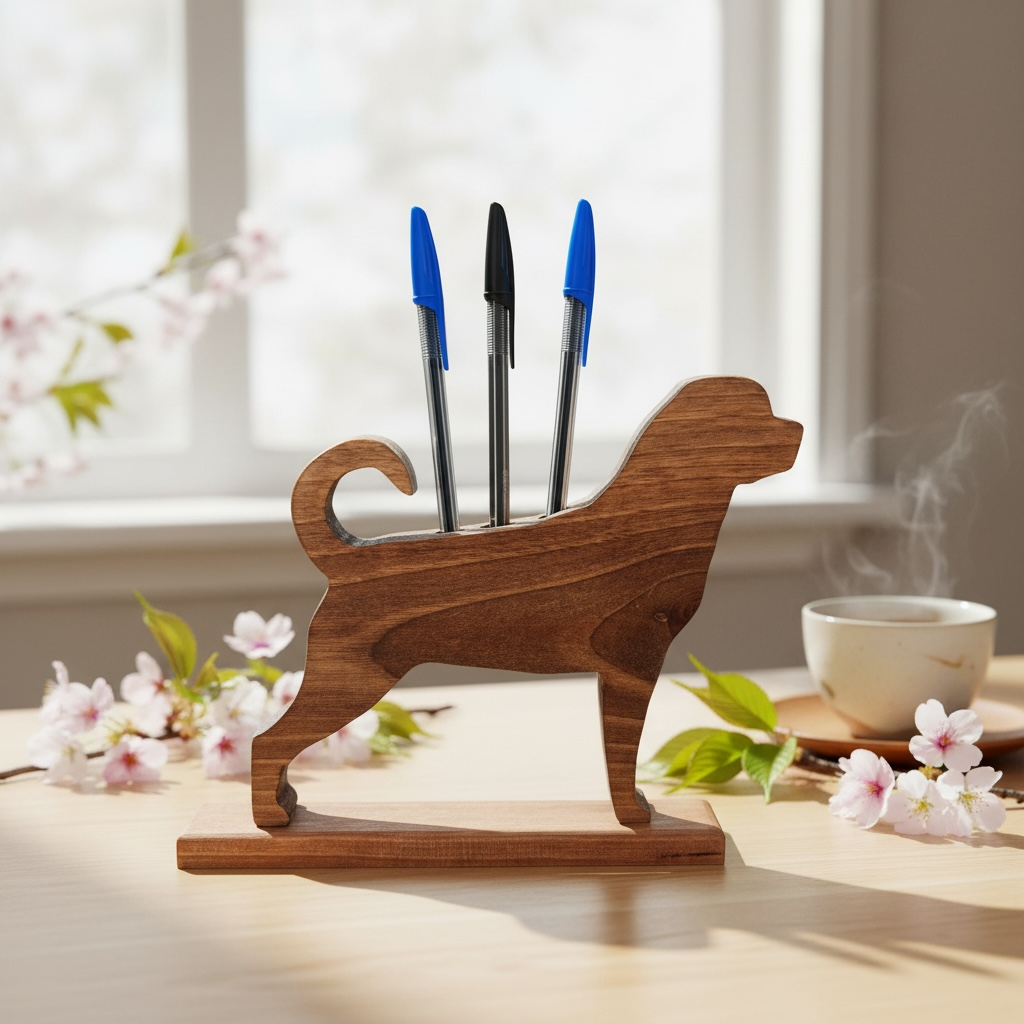 BARK AT THE MOON - PORTAPENNE SCULTOREO ROTTWEILER CONFIGURABILE IN LEGNO ANTICO CON BASE - PEZZO UNICO