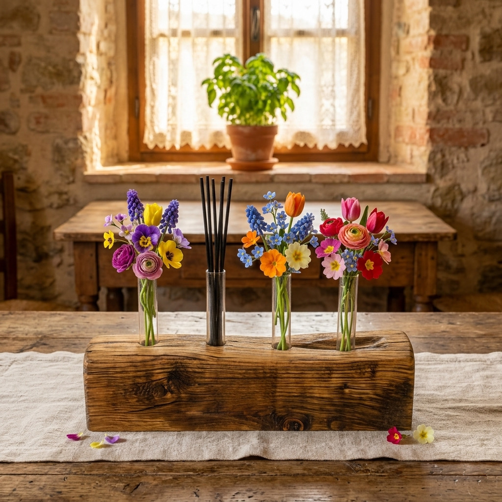 LA GRANGE - VASO PER FIORI MONOLITICO IN LEGNO DI CASTAGNO ANTICO - PEZZO UNICO